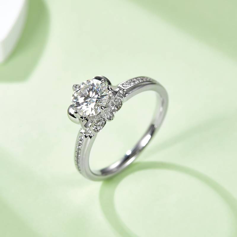 直臂唐嫣同款S925银镀白金MoissaniteWomen's Ring1ctD级